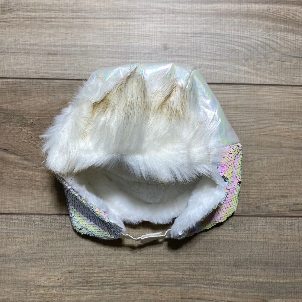 The Children's Place Girls' Holographic Faux Fur Sequin Hat Size 4-7 Years (S-M)